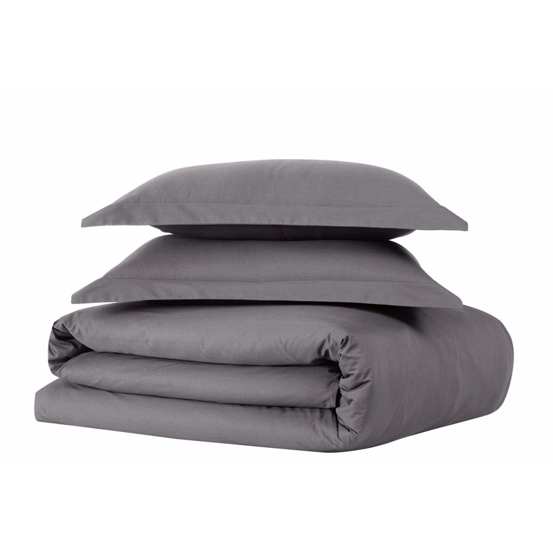 Jededian 100% Cotton Percale Duvet Cover Set, Queen Duvet Cover + 2 Shams, Gray