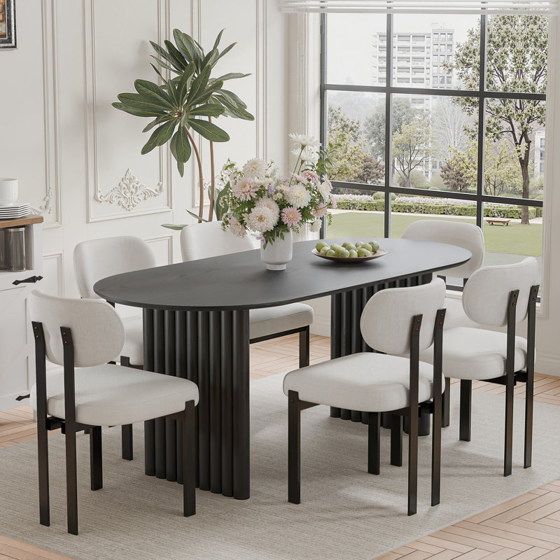 Ensembles de salle à manger à double piédestal en bois pour 6 personnes Collado, Beige, Noir