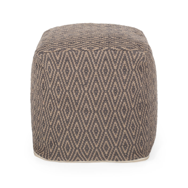 Pouf en coton tissé à la main Amuleto, gris foncé et brun