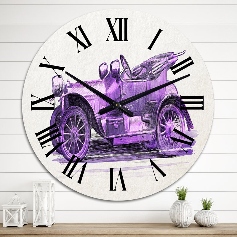 Mauve voiture rétro - horloge murale industrielle, Grand