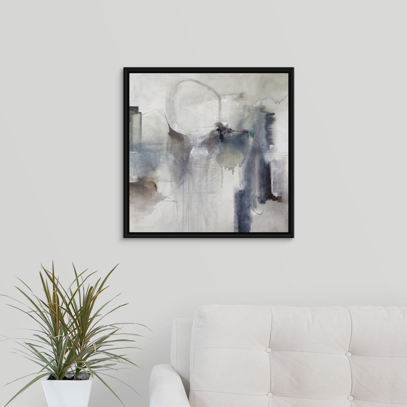 « effluent ii », peinture sur toile, H 21,7 po x l 21,7 po x P 1,75 po, Cadre flottant blanc