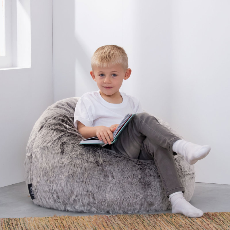 Kids Classic Luxury Faux Fur Bean Bag, Arctic Wolf Grey