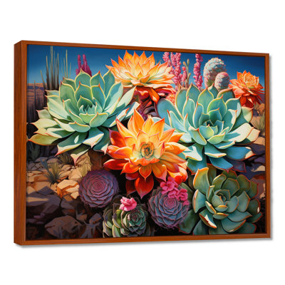Succulentes vertes, orange, fleurs du désert II
