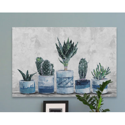 «Blue and White Succulent Pots», reproduction d'art sur toile tendue