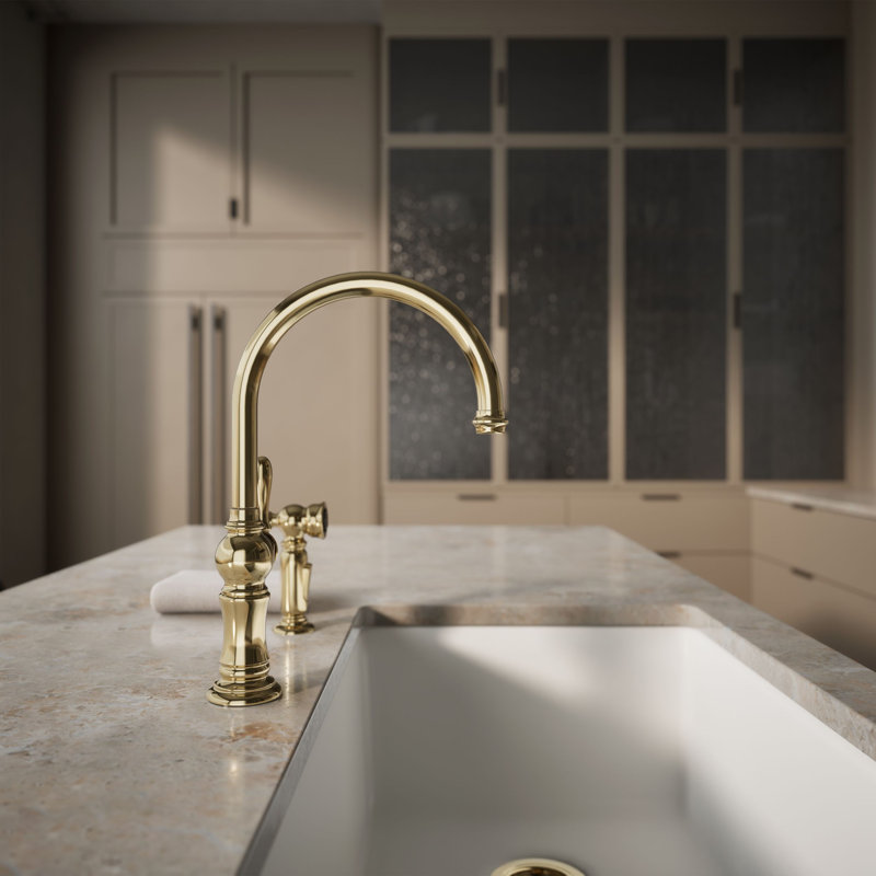 Artifacts® Bar Faucet with Swing Spout and BerrySoft™, MasterClean™, and ProMotion™, French Gold