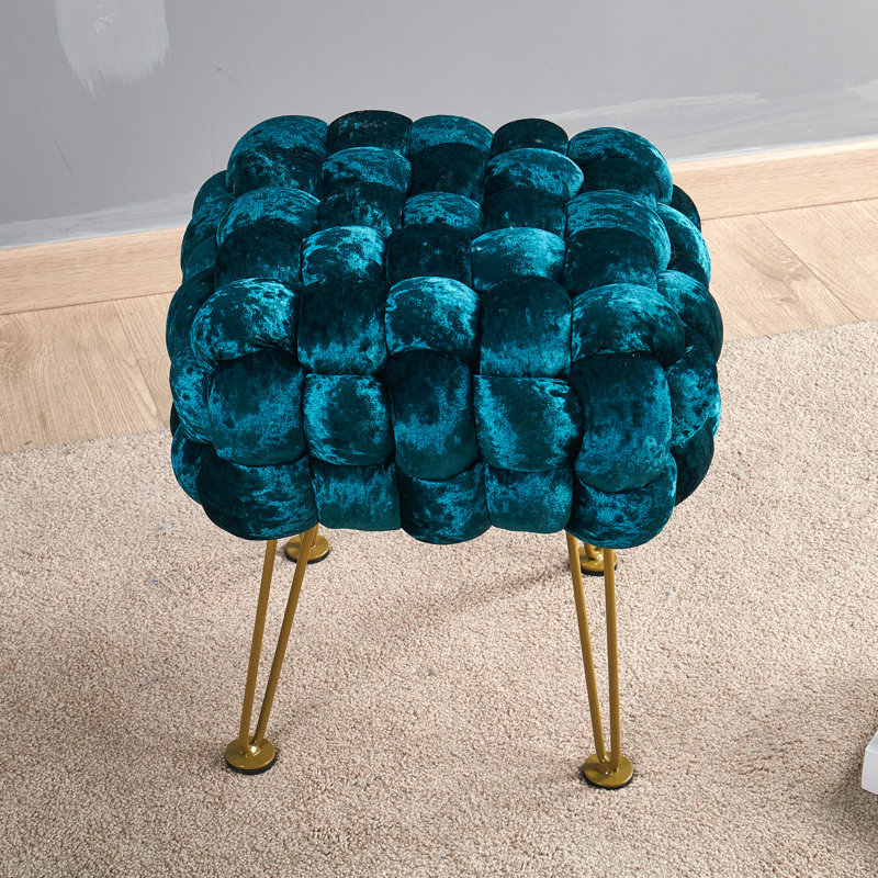 16" Wide Velvet Square Ottoman, Dark Teal Velvet
