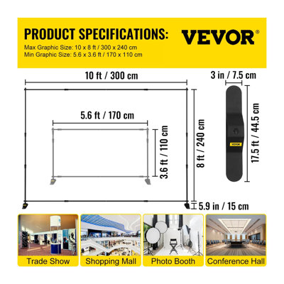 10x8 Ft Adjustable Backdrop Stand - Heavy Duty Aluminum Step and Repeat Frame for Trade Shows, Photo Booths & Wedding Events