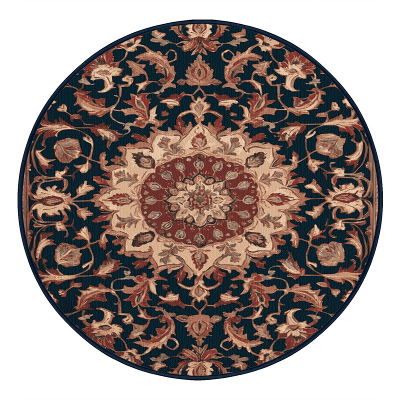 Tapis persan gris lavable à la machine, Rond 8 pi