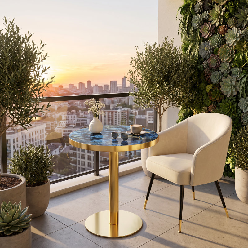Table bistro 23,6 po Modern Luxury, Blue/Gold