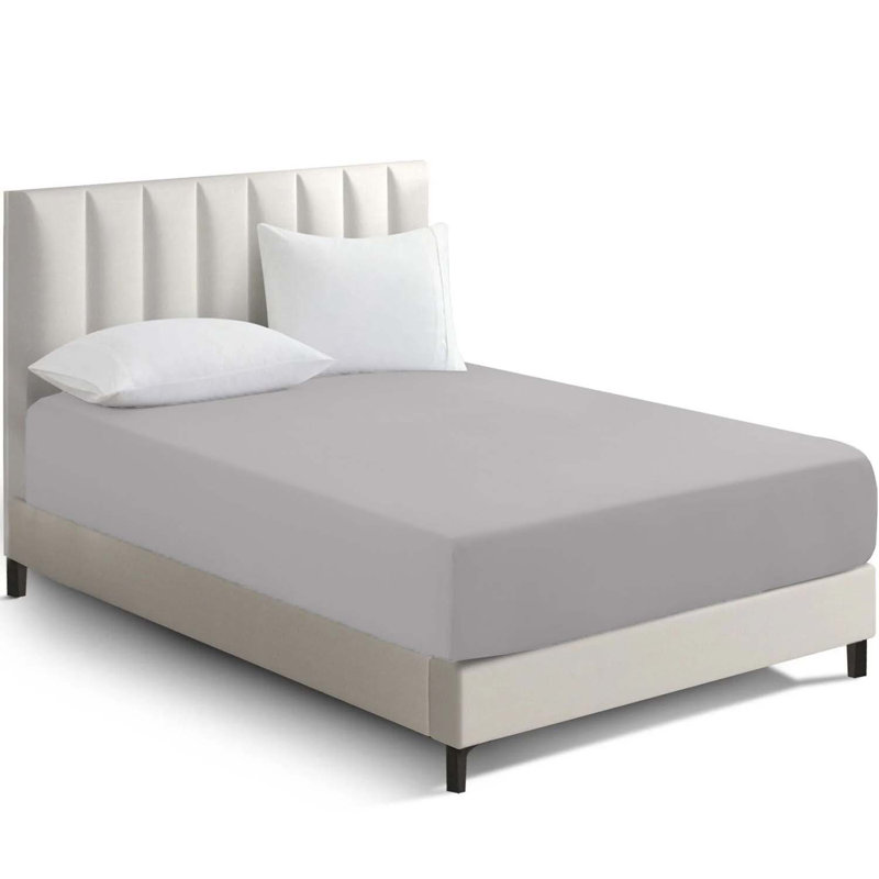 Super Luxury Microfiber 25 cm Plain Fitted Sheet , Double (4'6), Silver