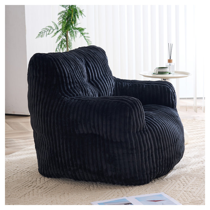Fauteuil à billes moderne en velours côtelé avec rembourrage en mousse à mémoire de forme, noir