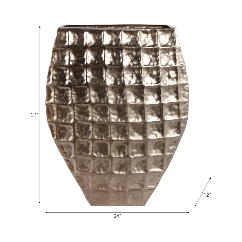 Modern Aluminum Planter with Textured Geometric Design and Tapered Square Shape for Contemporary Style Decor - 29"
