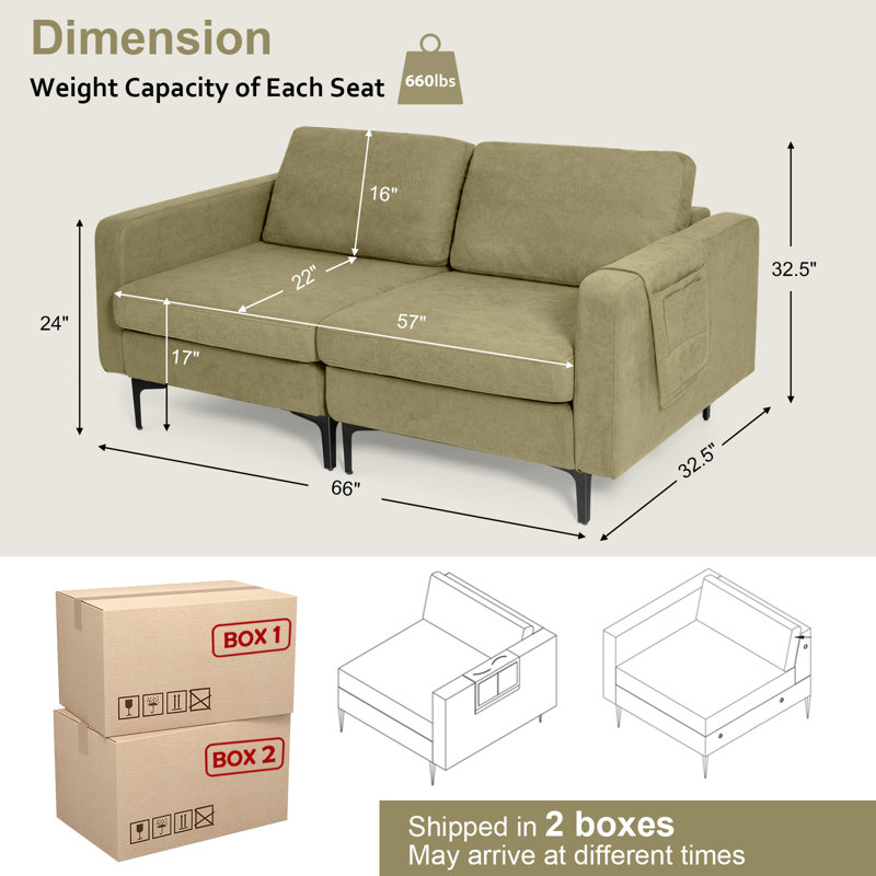 Dorissa Upholstered 32.5'' Sofa, Green Linen Fabric