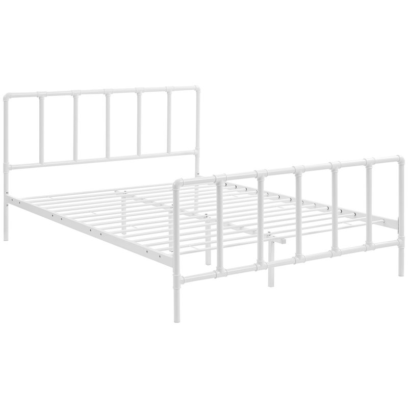 Dower Stainless Steel Bed, White, Queen