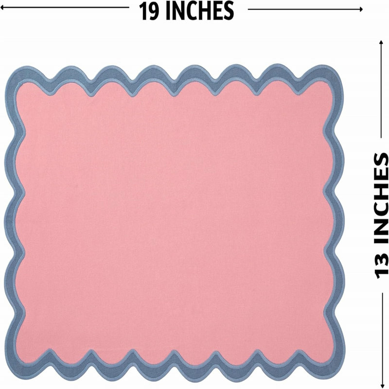 Blush and Blue Scalloped Cotton Placemats Set of 4