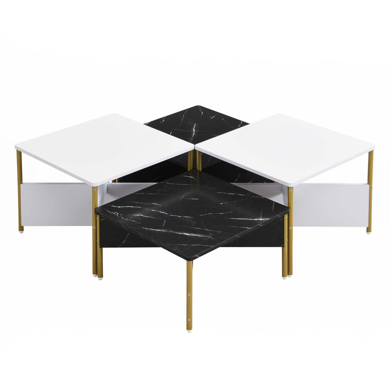 Modern Nesting Coffee Tables Set Of 4, Free Adjustable Shape, Black/White