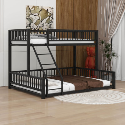 Twin XL Over Queen Bunk Beds With Ladder & Guardrails