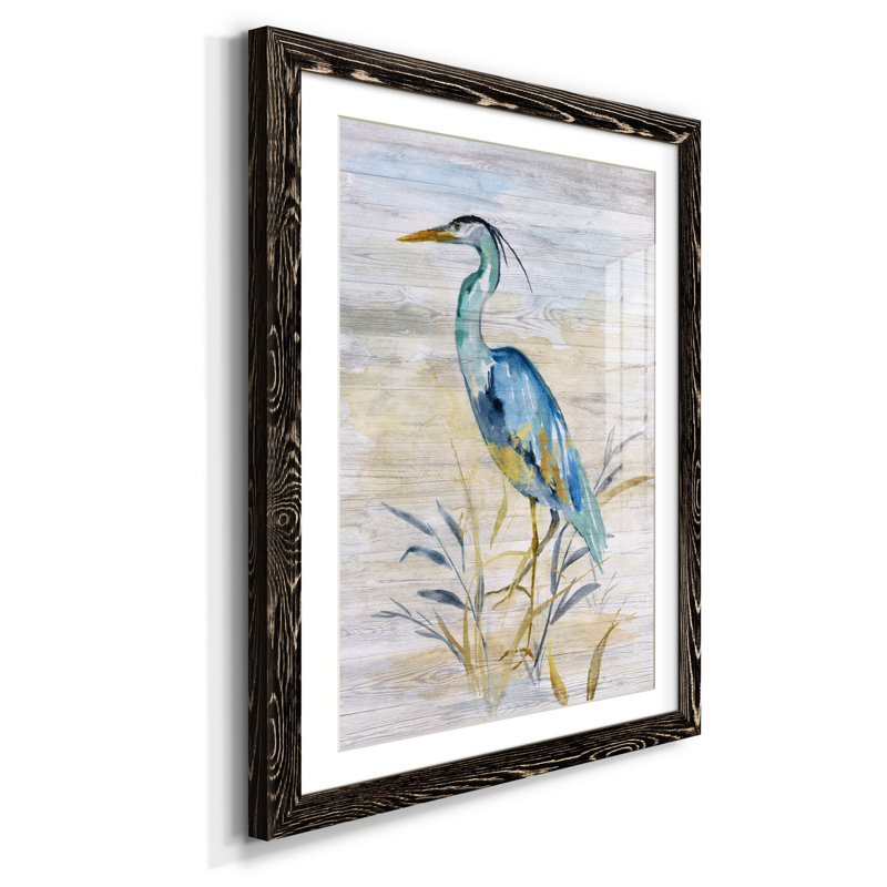 Blue Heron II - reproduction d'art, H 44 po x l 31 po x P 1 po, Papier encadré noir, Blanc