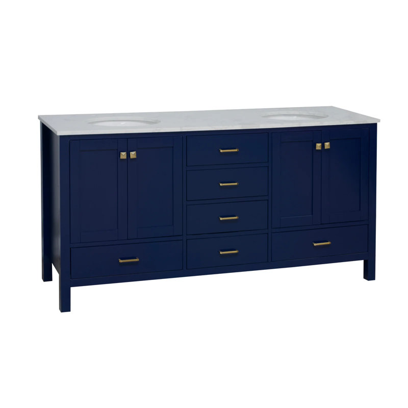Ensemble de meuble-lavabo double 72 po Claudett, Bleu royal, Carrara d'ingénierie