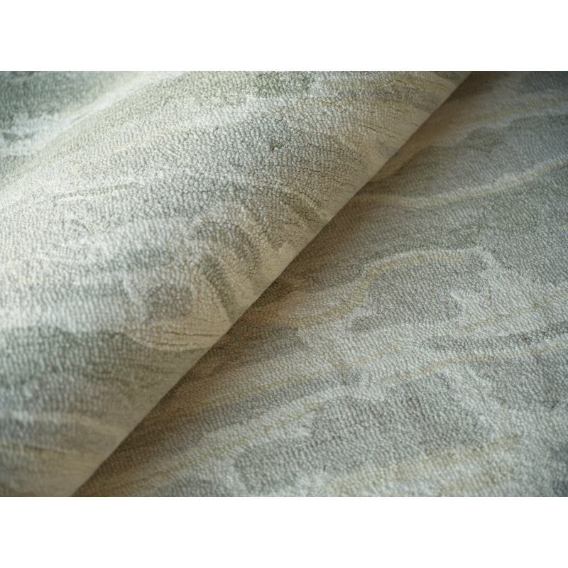 Cortero Hand Tufted Wool Abstract Area Rug in Sage/Ivory, Rectangle 9' x 12'