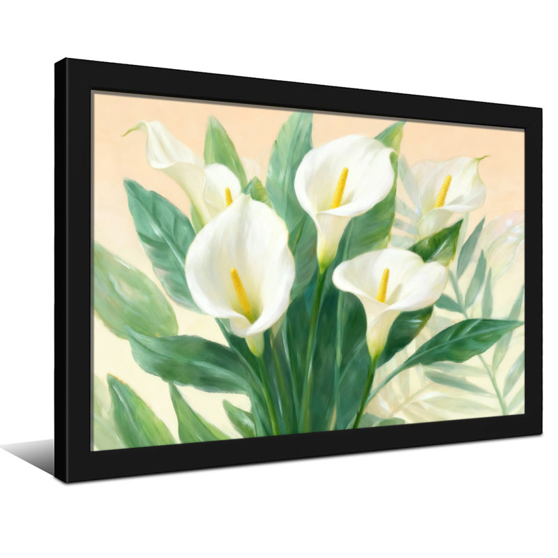 Plantes et fleurs de lys blancs Calla avec feuilles vertes, Toile tendue, Ne s’applique pas, H 24 po x l 36 po