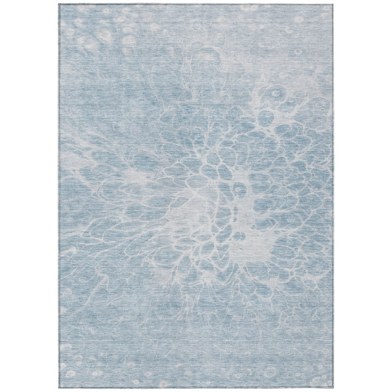 Tapis intérieur lavable abstrait bleu ciel et bleu denim HomeRoots 5 pi x 8 pi