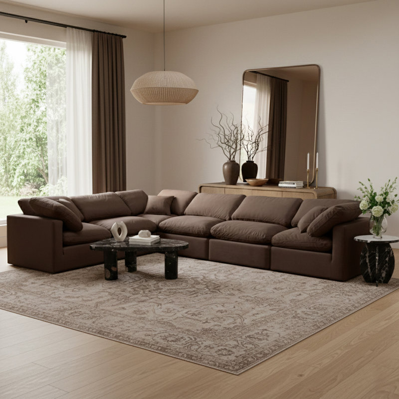 Canapé modulaire en velours 6 pièces Hinami, Velours brun