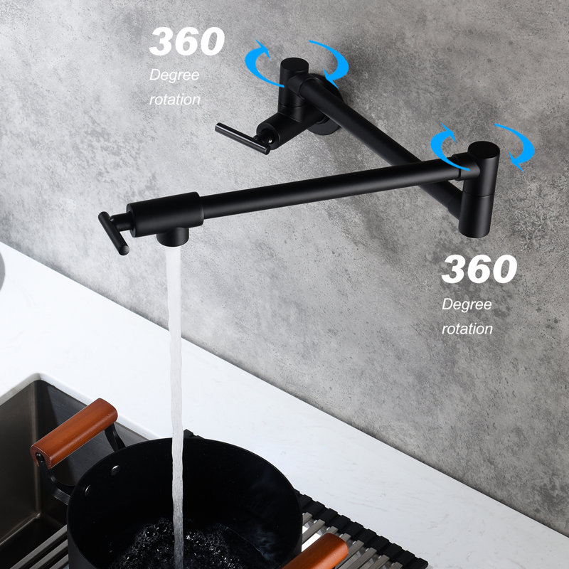 Pot Filler Faucet Wall Mount, Matte Black Color, Brass, Double Handles For Precise Water Control, Arm, Protected Surface Flow Corrosion Treated