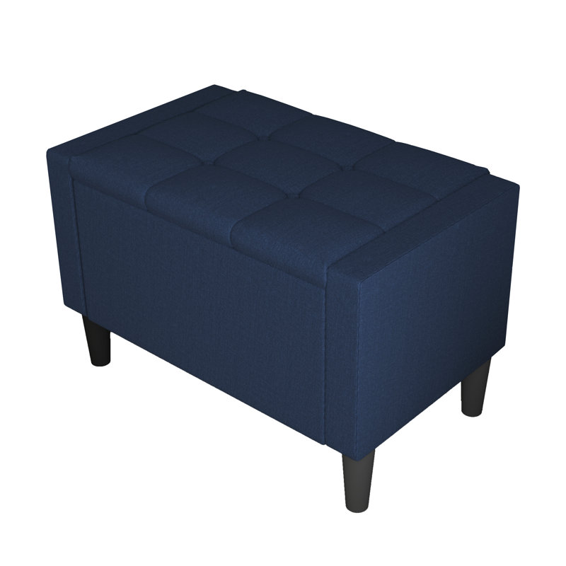 Friesen Polyester Blend Upholstered Bench with Flip Top, 19.4" H x 29" W x 18.3" D, Denim Blue