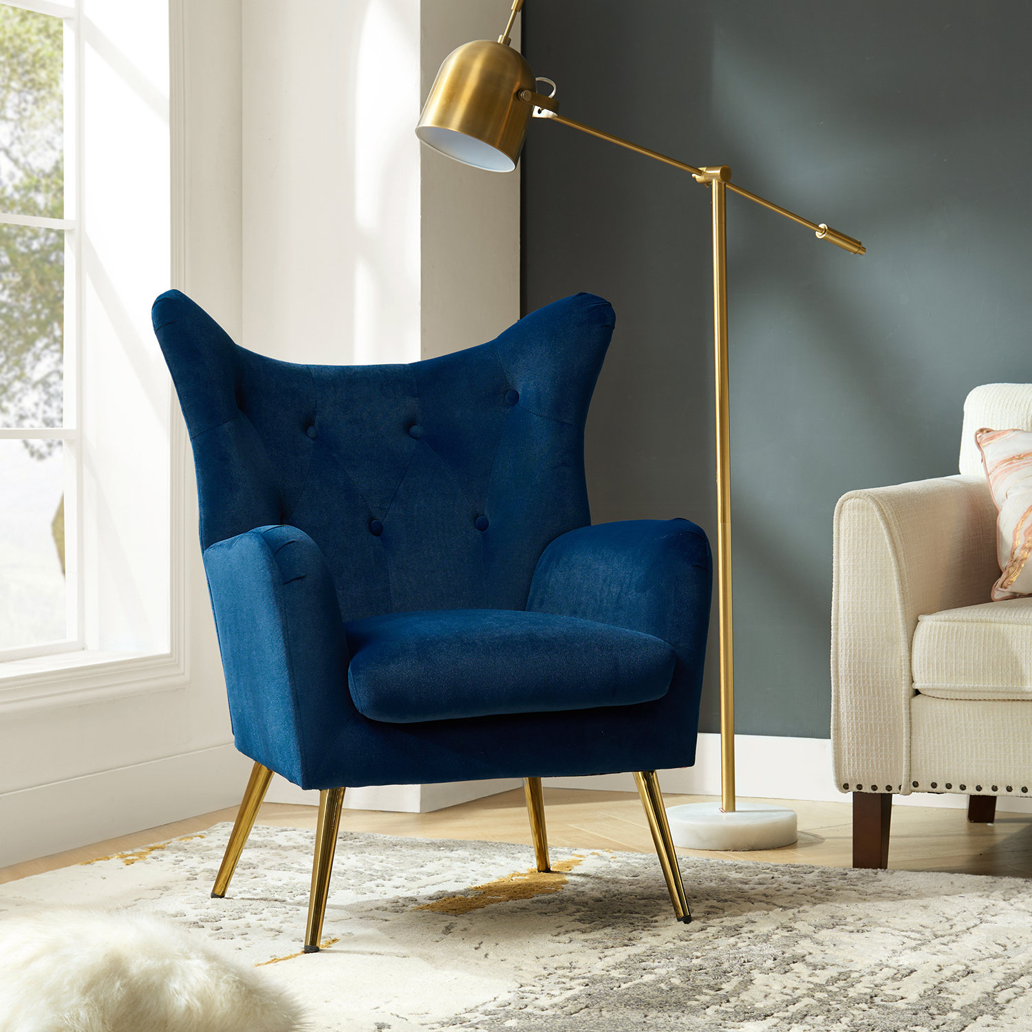 Etta Avenue Avianna 29.25 Wide Tufted Polyester Wingback Chair Fabric Teal Accent Chairs