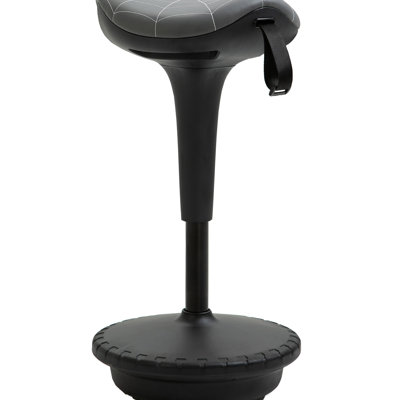 Tabouret gris avec pivotement sur 360 degrés, hauteur de siège réglable, assise en selle, fauteuil inclinable pour une détente active, équilibre, travail dynamique