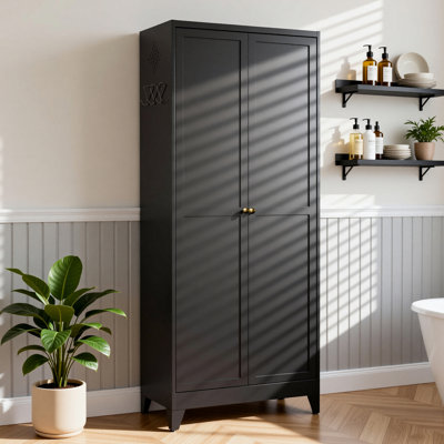 75" Black Metal Kitchen Pantry Cabinet Adjustable Storage with 5 Shelves (180lb Capacity), Freestanding Kitchen Storage Cabinet with Adjustable Shelves, Dishware in Kitchen, Pantry, Dining Room