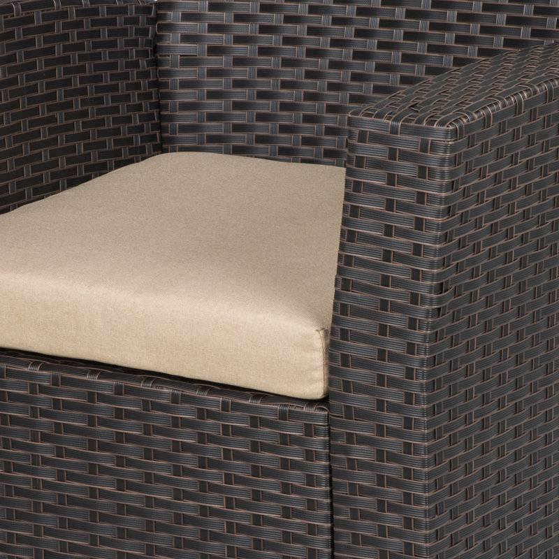 Ensemble de conversation en osier / rotin pour 4 personnes avec coussins Delano, Beige performance, Chocolat