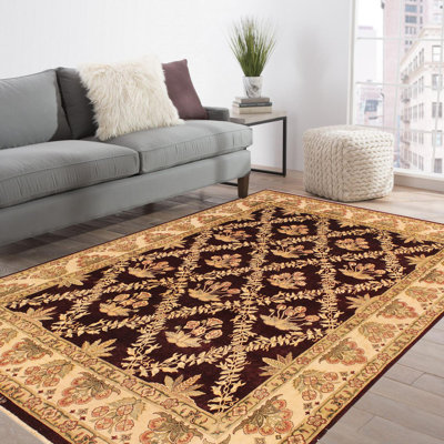 Tapis rouge / beige / noir en laine noué à la main à motif oriental 8 pi 3 po x 10 pi 2 po Roby