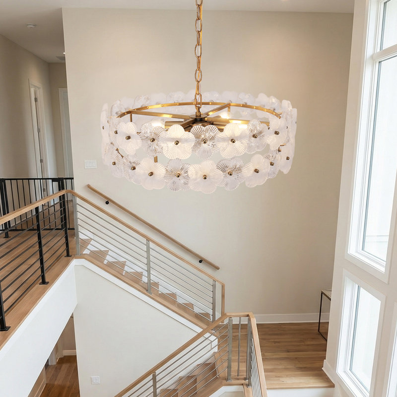 19,7 po Lustre tambour 6 lumières avec décoration florale