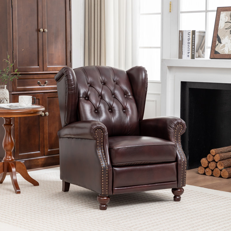Almantas 31" Wide Genuine Leather Wing Chair Recliner, Espresso