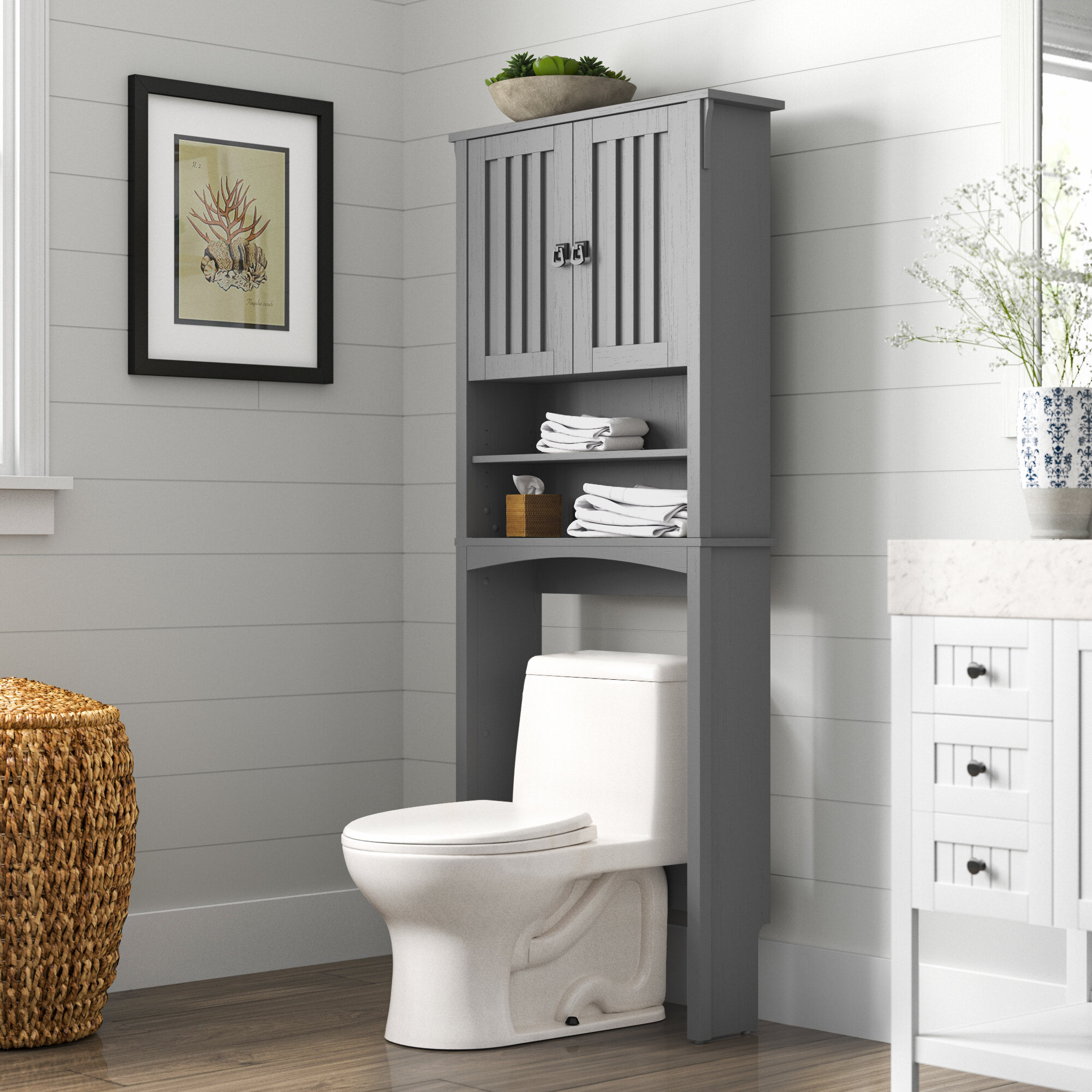 Ploeger Solid Wood Wall Mounted Over-the-Toilet Storage Millwood Pines Finish: White