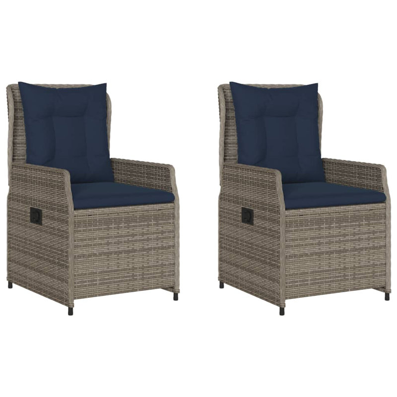  Chaise de patio inclinable en PE rotin gris avec pieds réglables standard, Gris, Marine