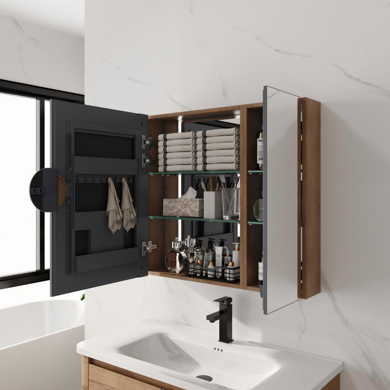 Armoires à pharmacie peu encombrantes, rangement en verre de bois, maison de salle de bain moderne