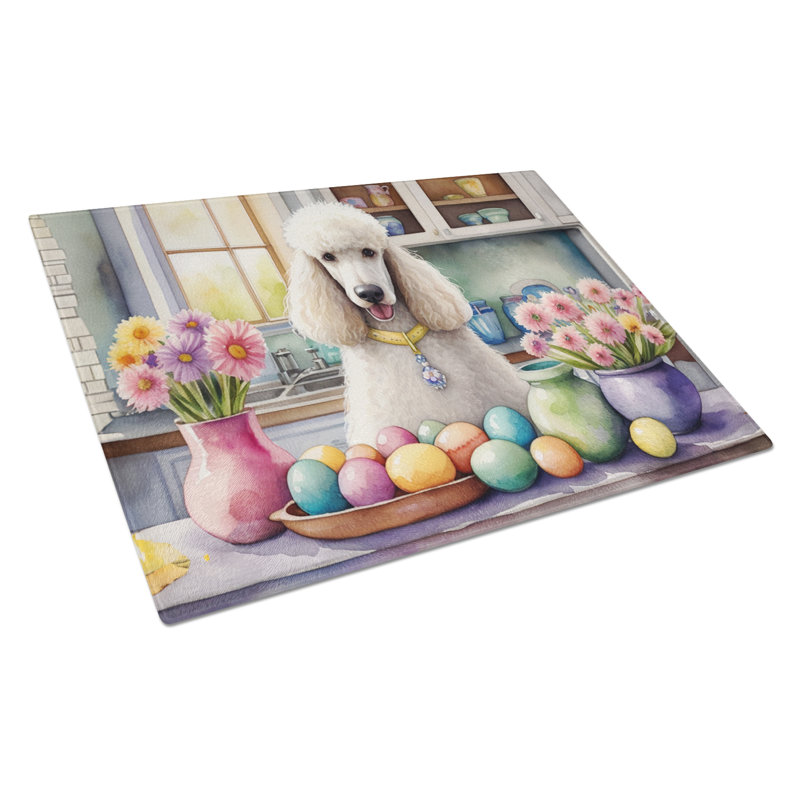 Décoration de planche à découper en verre caniche blanc de Pâques