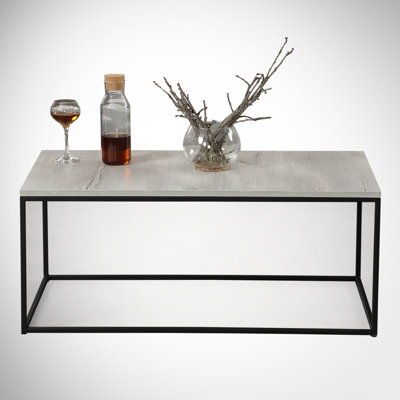 Modern Coffee Table with Metal Legs, Sea Oak Finish, 37.4 x 16.9 x 21.3 inches | 100% Melamine Coated Particle Board, Thickness: 0.7 inches | Electrostatic Powder Coated Legs, Perfect for Industrial & Contemporary Spaces