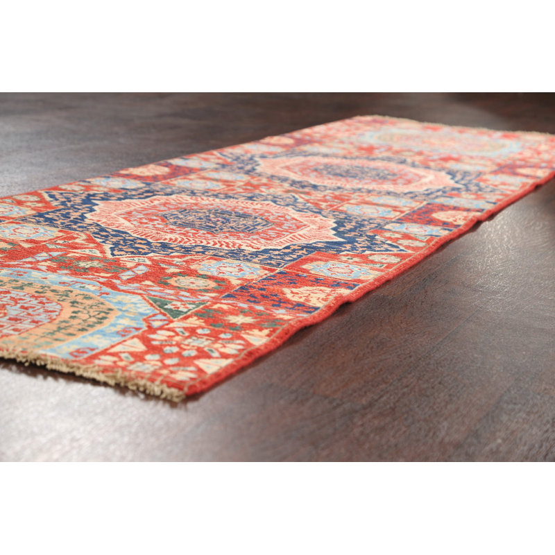Tapis de couloir rouge en laine noué à la main 2 pi 7 po x 9 pi 3 po