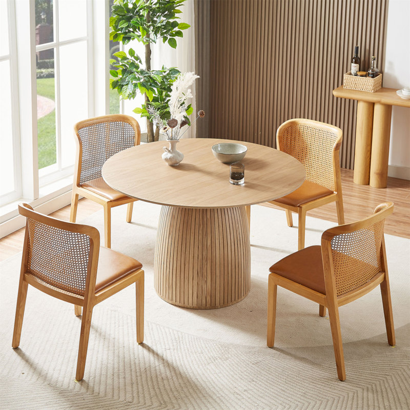 Round Dining Table Modern Wood Kitchen Table 47.24" Circular Tabletop For Leisure Coffee Table OAK., Oak