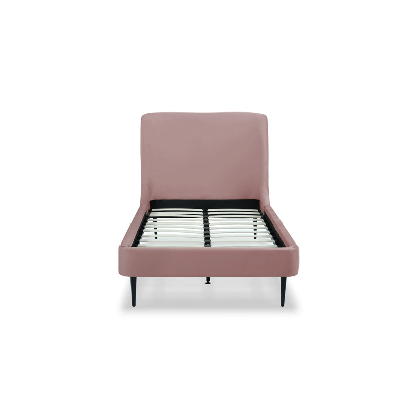 Heather Mid-Century Modern Velvet Upholstered Platform Bed in Blush and Gold, Blush Pink/Black, Twin