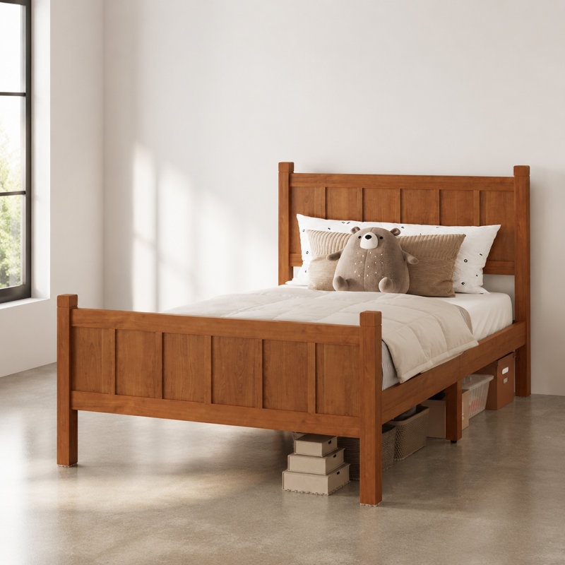 Twin Size Flat Panel Platform Bed with Headboard and Footboard, Minimalist Modern Design Blending Shaker and Farmhouse Aesthetics, Sturdy Durable Bedroom Sleeping Solution with Wood Grain Finish,