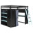 Pedersen Wooden Loft Bed with Wardrobe, Shelves, Blackout Curtains & RGB Lights-120886843