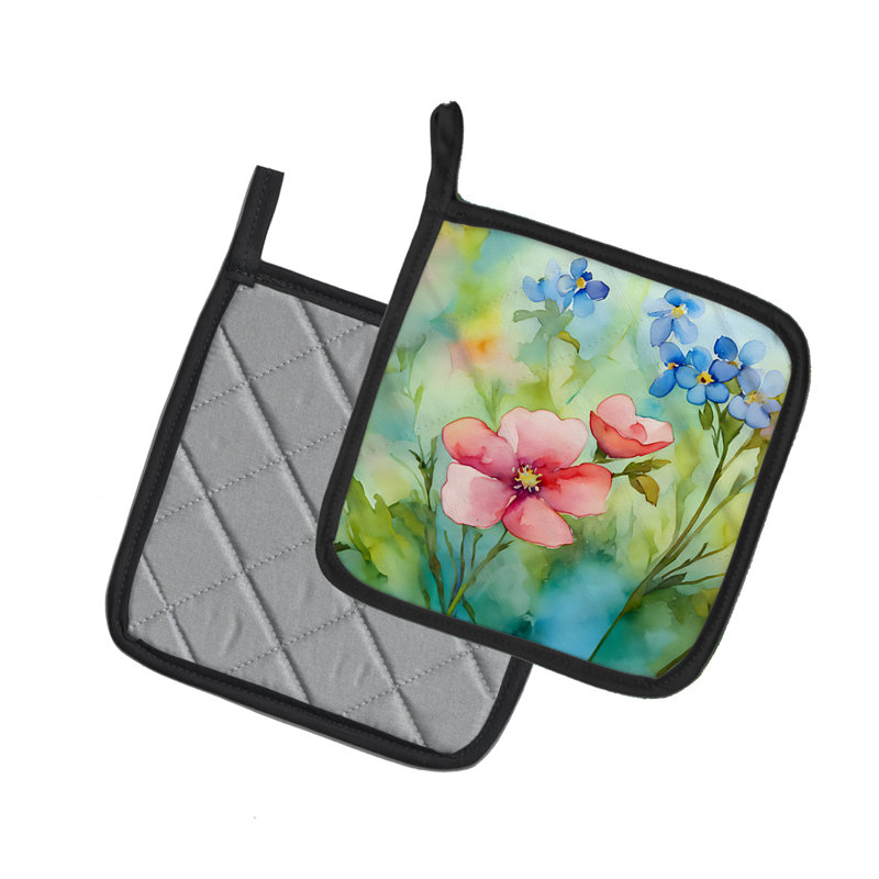Paire de porte-casseroles en Alaska «Forget-me-nots» à l'aquarelle