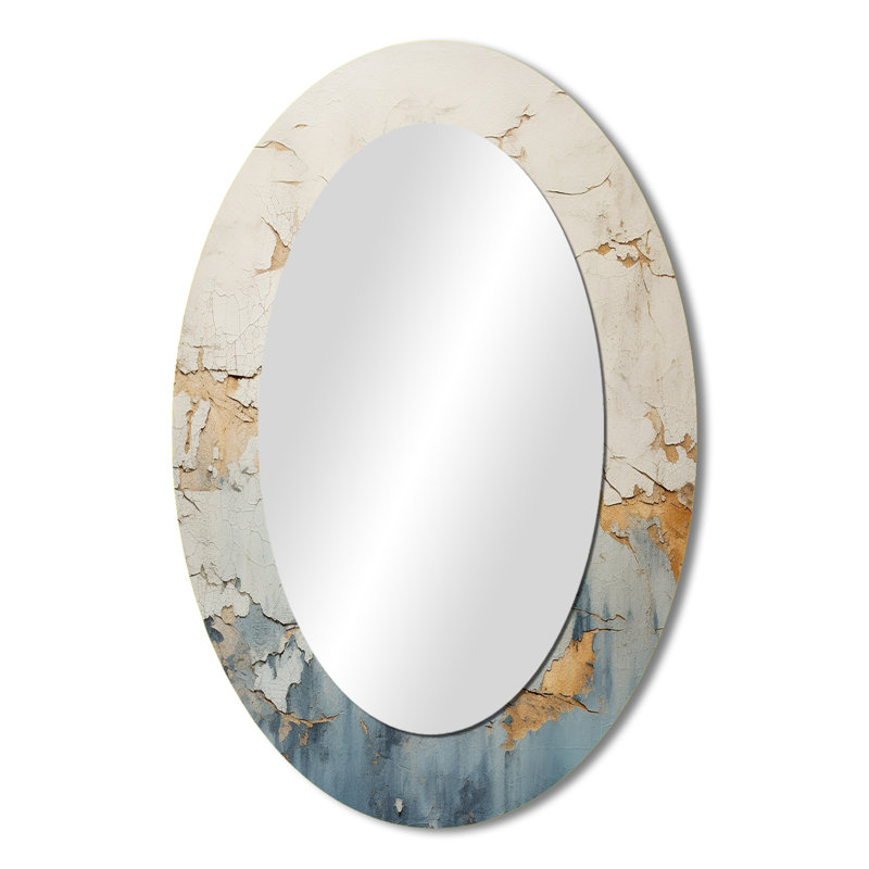 Gold and Blue Paint Fusion - Miroir mural moderne ovale, 36 po x 24 po