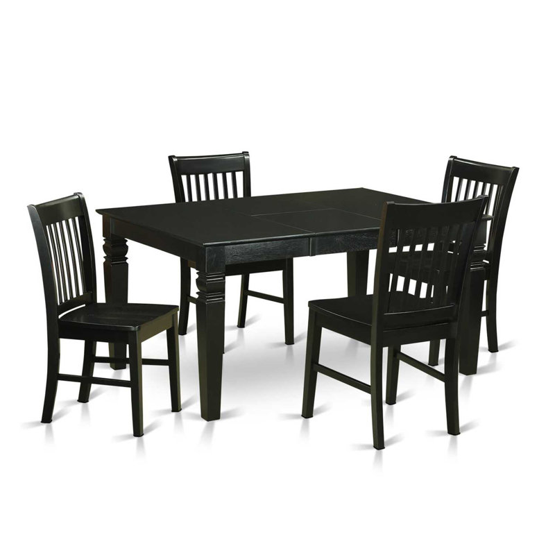 5 Piece Kitchen Table Set for 4 Includes a Rectangle Dining Room Table with Butterfly Leaf and 4 Solid Wood Seat Chairs, Black