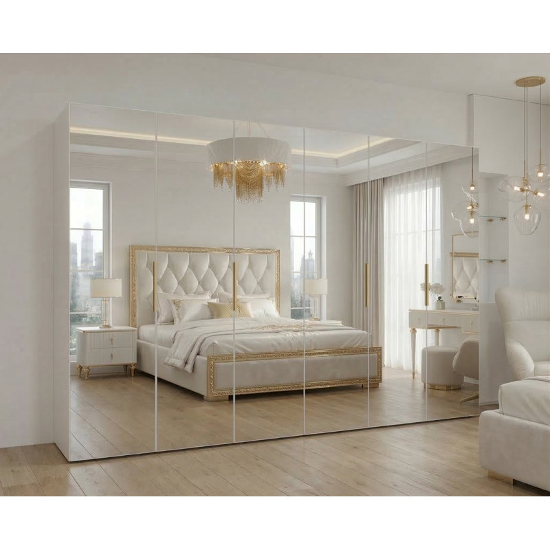 Manufactured Wood Wardrobe, white matt + handles: gold